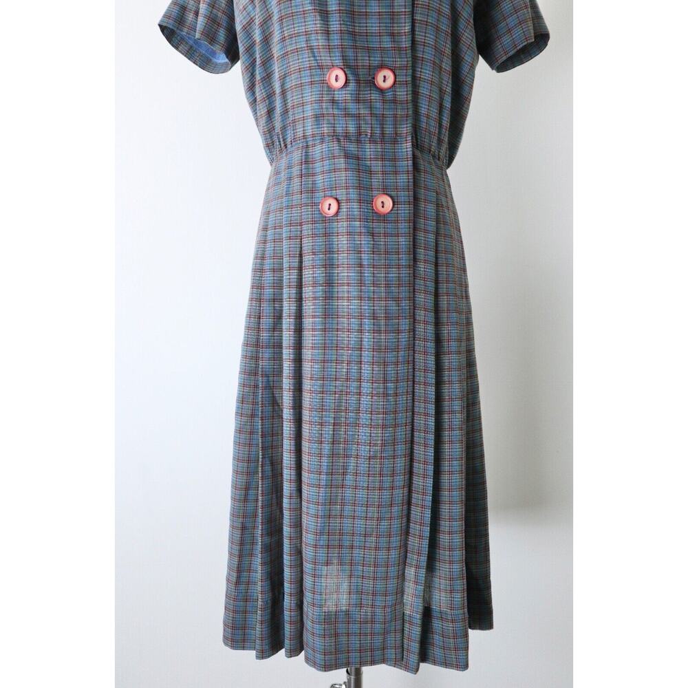 Vintage 1950s John Norman Inc. Double Breasted Shirt Dress Plaid Short Sleeve - Picture 3 of 14